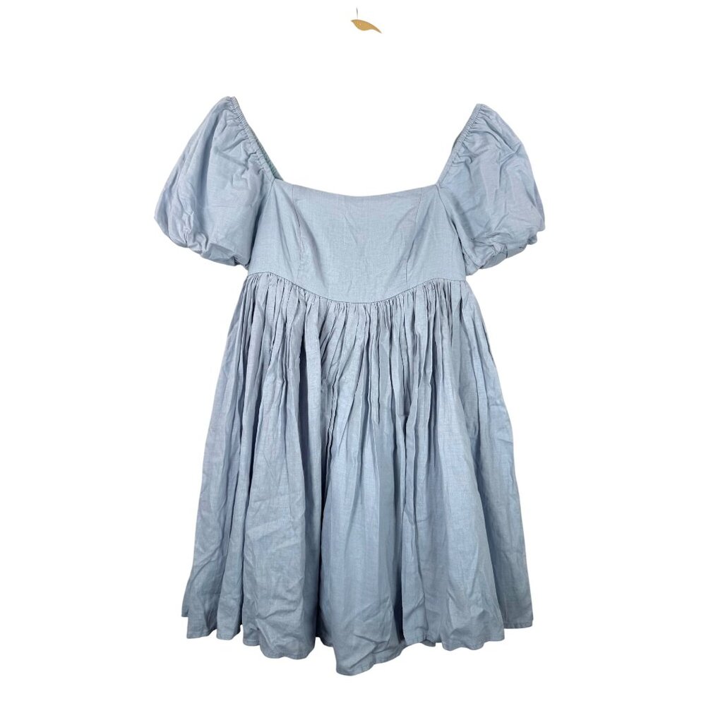 Vici puff sleeve pleated babydoll mini dress coquette smocked blue sz‎ s